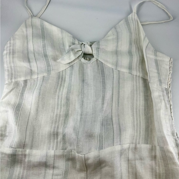 Chaser Beach Linen Tie Front Smocked Cami Cropped Jumpsuit Stripe Sz M Pockets - Picture 9 of 14